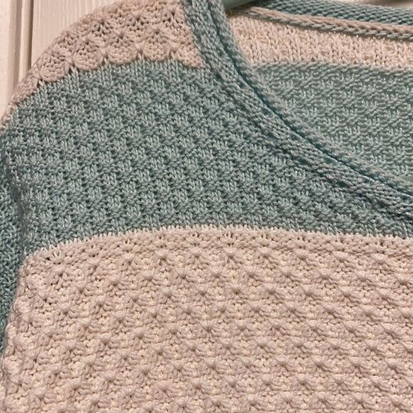 St. John Pastel Blue Wool Blend Striped Knit Crewneck Pullover Sweater Small - Picture 3 of 8